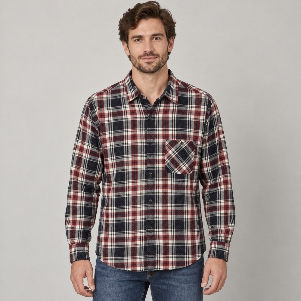 Flag & Anthem Mens Large Plaid Button Down Shirt Red Navy HO19WS126